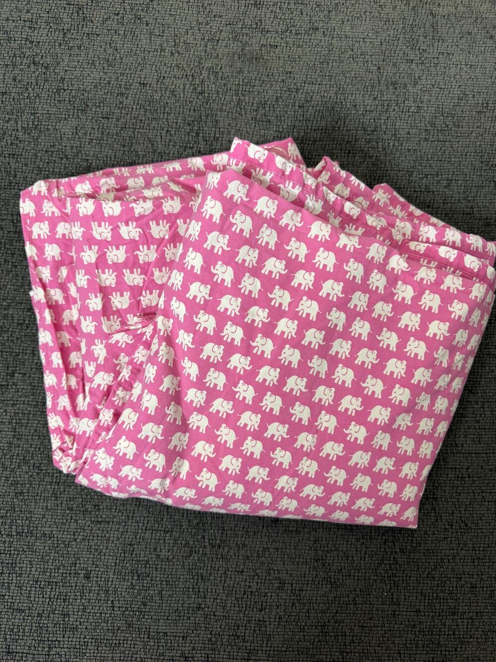 Pottery Barn Kids Pink White Elephant Print Cotton Duvet Cover Full Queen